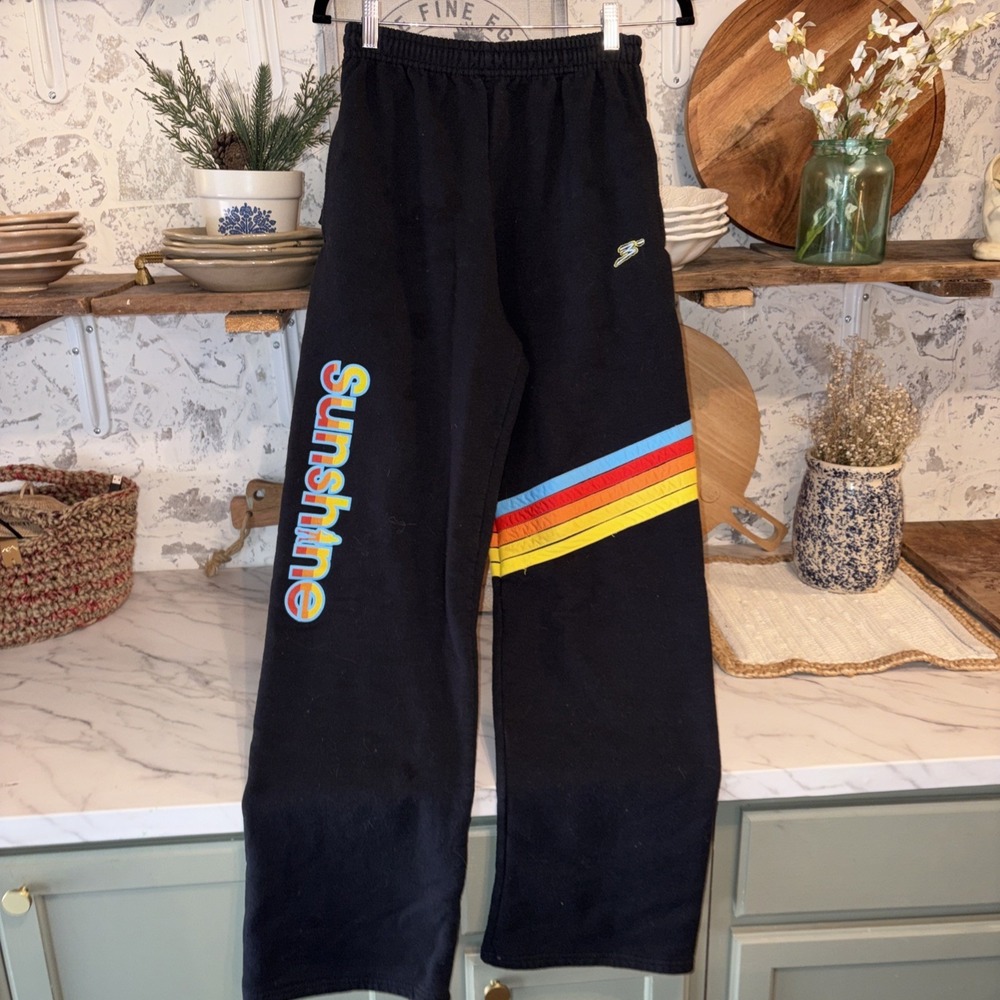 Third Degree Women's Size S Surfer Retro Stripe Cozy Sweat Pants Black